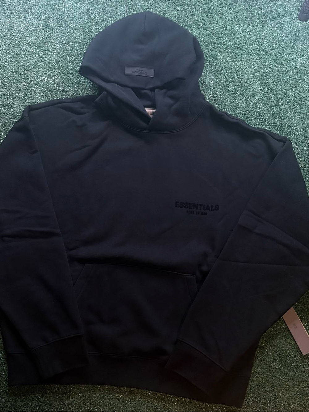 Essentials Black Pullover Hoodie with Subtle Logo
